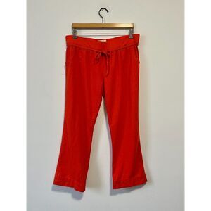 Bright Orange Linen Blend Cropped Baggy Pants Elastic Drawstring Waist 35 XL 3XL